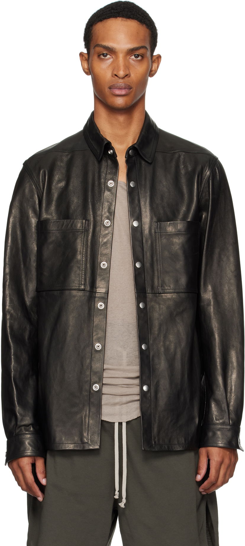 Srajce Rick Owens Rick Owens Concordians Leather Overshirt Črna | RU02E1744 LNV