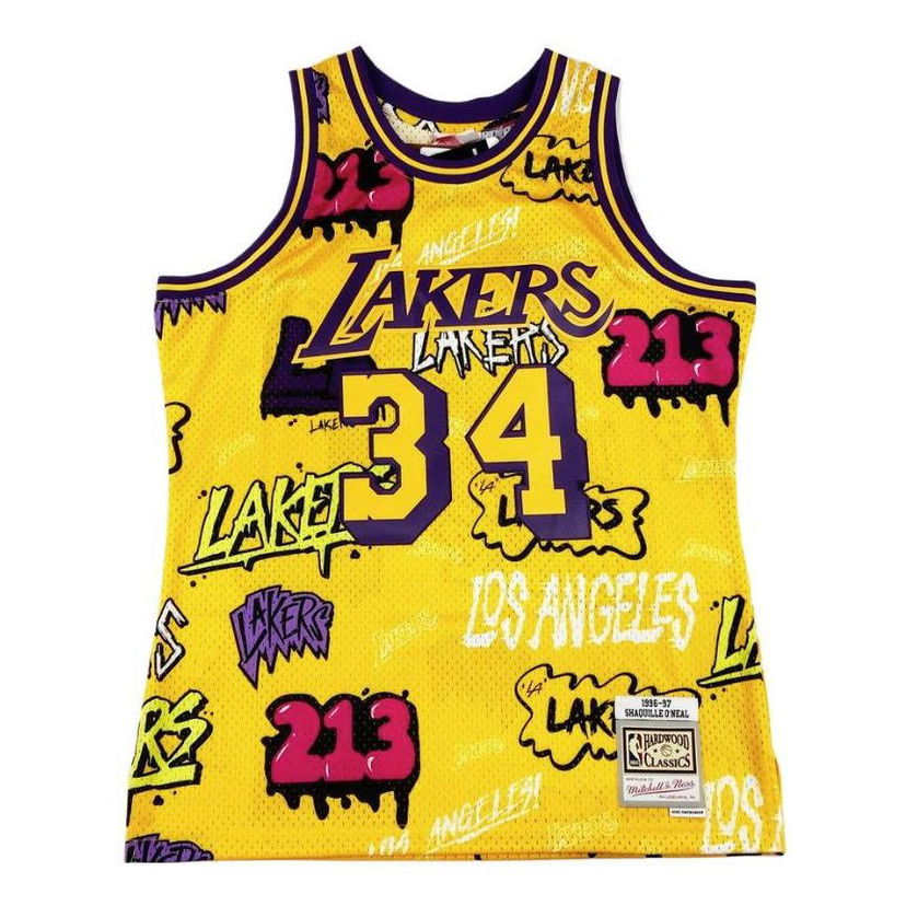 Dres Mitchell & Ness Los Angeles Lakers Graffiti Print Basketball Jersey Rumena | TFSM4768-LAL96SONYELL
