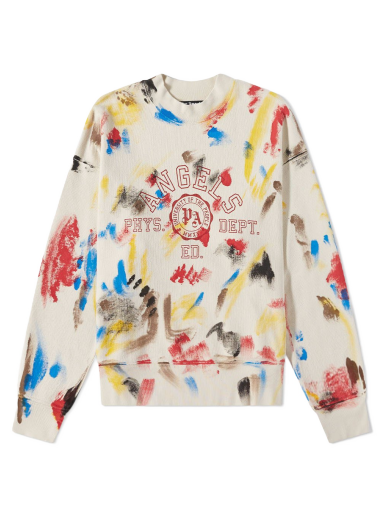 Pleteni pulover Palm Angels Printed College Logo Crewneck Bež | PMBA065S22FLE0020325