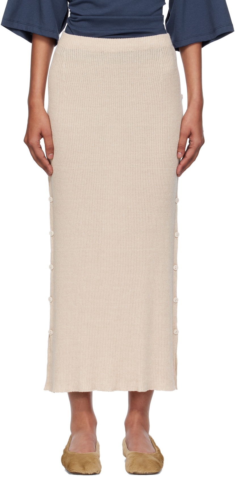 Krila Baserange Baserange Franca Midi Knit Skirt Bež | SSFR-LS-AU25