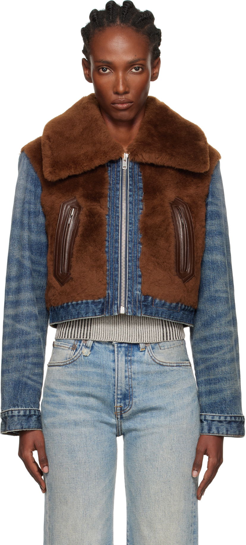 Jakna R13 R13 Cropped Denim & Faux Fur Jacket Modra | R13WD178-D246A