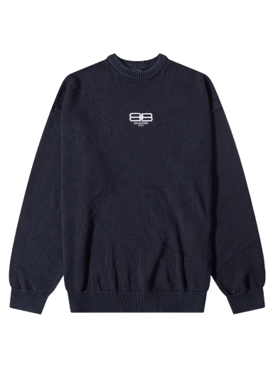 Pleteni pulover Balenciaga Embroidered BB Logo Crew Knit Mornarica | 696226-T3252-8065