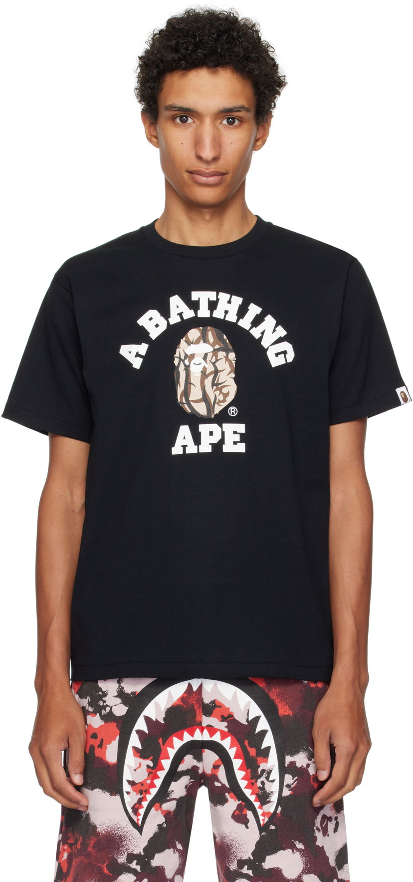Majica BAPE A Bathing Ape Trial Camo College T-Shirt Črna | 001TEL301033M