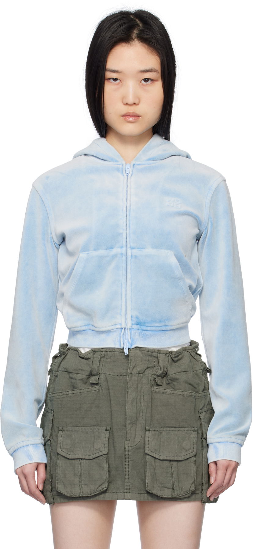 Pulover Alexander Wang Alexanderwang.t Shrunken Zip-Up Hoodie Modra | 4CC1252113