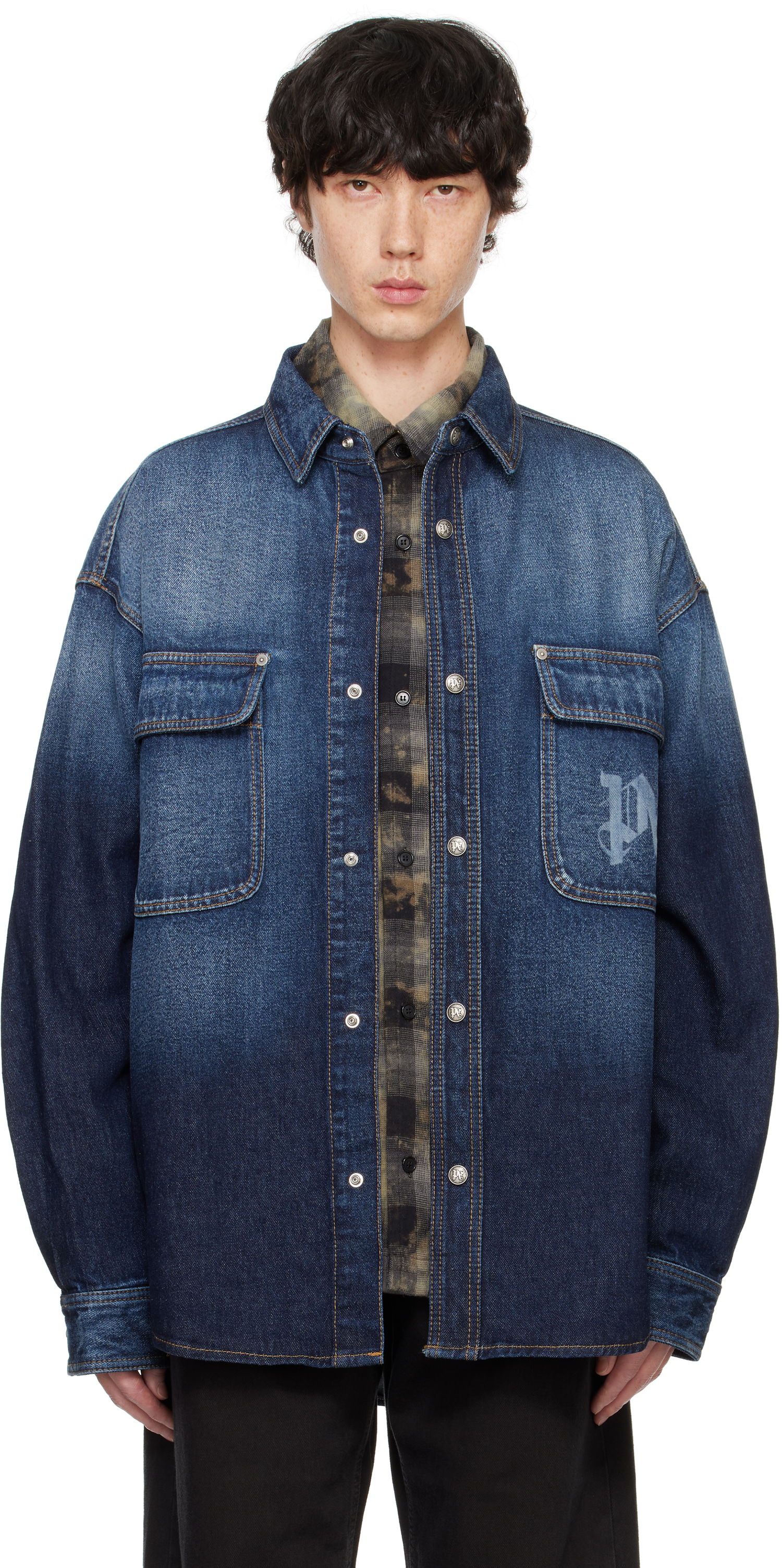 Srajce Palm Angels Monogram Denim Overshirt Modra | PMYD020F24DEN0014503, 0