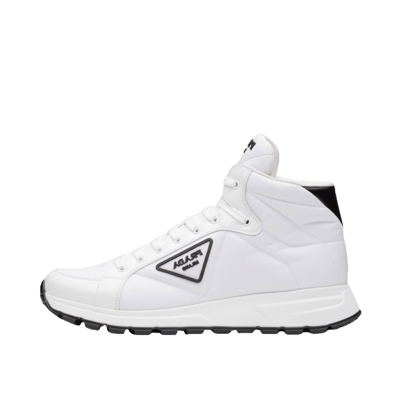 Superge in čevlji Prada PRAX 01 High Top Re-Nylon and Brushed Leather White Black Bela | 4T3592_3LF5_F0964