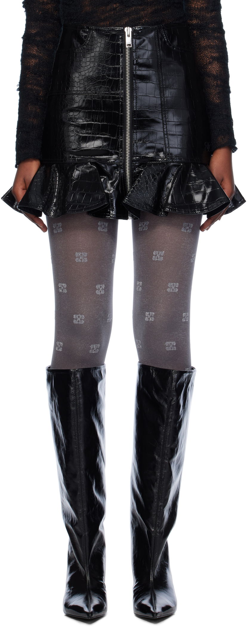 Krila GANNI Coated Faux-Leather Miniskirt Črna | F9466