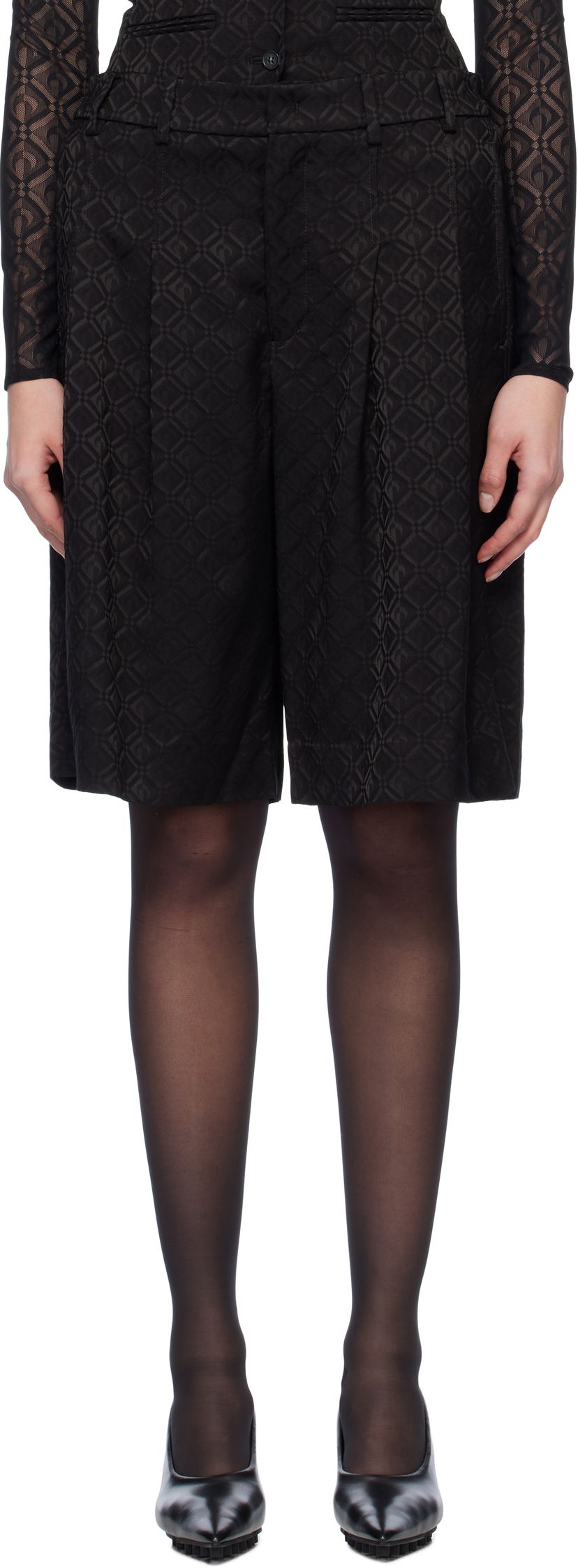 Kratke hlače Marine Serre Marine Serre Moon Diamond Jacquard Tailored Shorts Črna | MSH010A