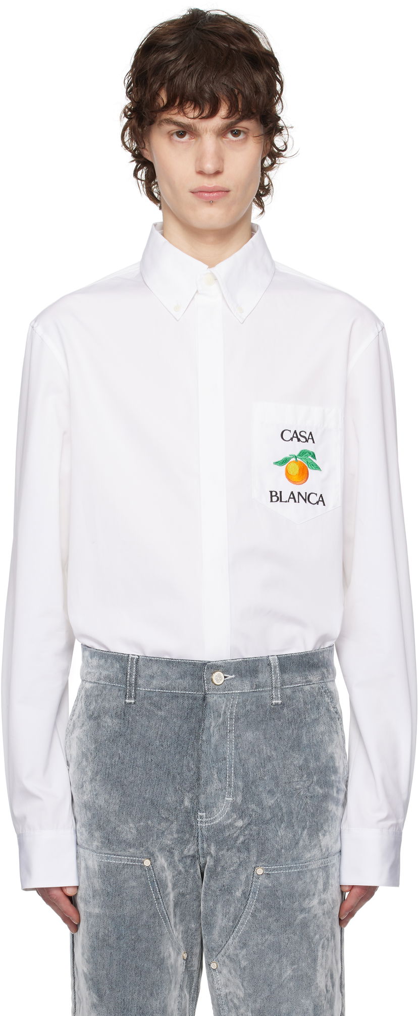 Srajce Casablanca Casablanca Embroidered Orange Oxford Shirt Bela | MPS25-SH-150-01