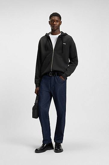 Pulover BOSS Relaxed-Fit Cotton Terry Zip-Up Hoodie Črna | 50548651, 1