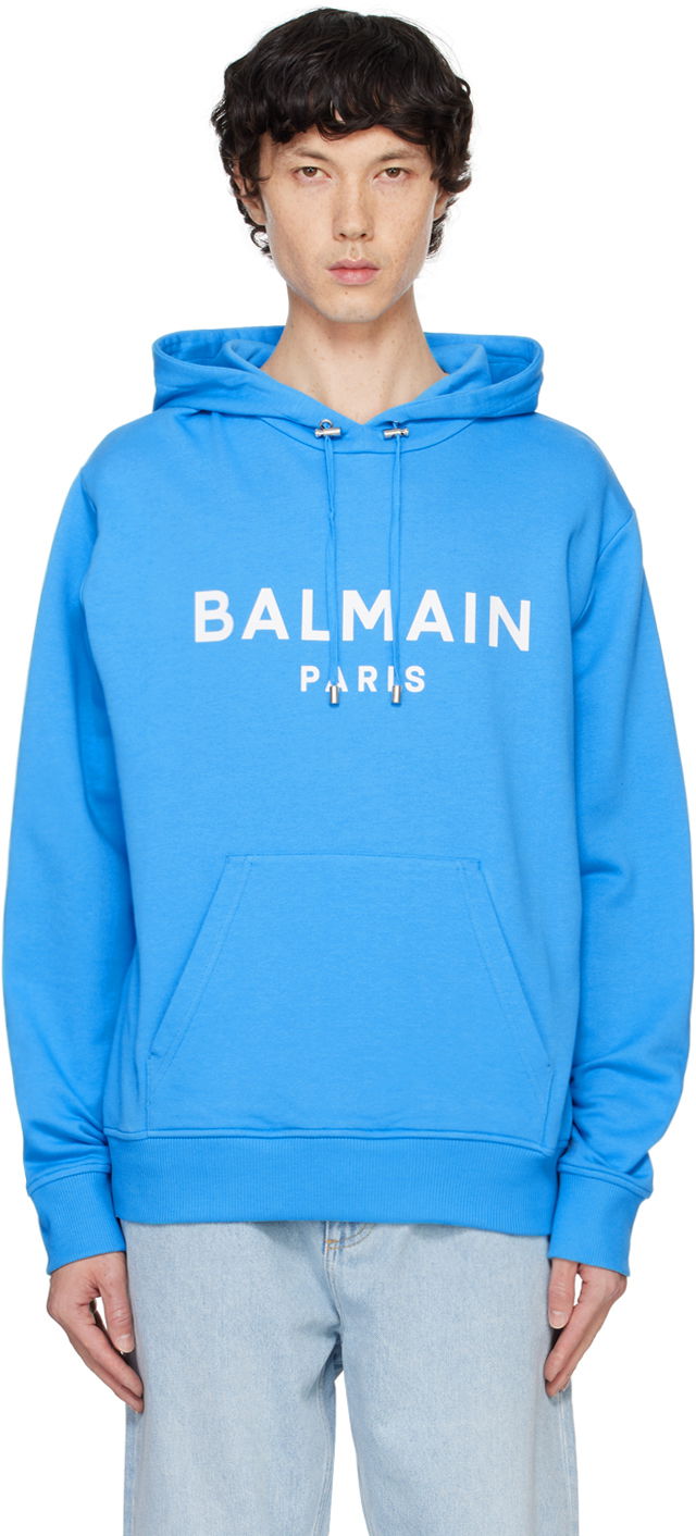 Pulover Balmain Hoodie With Print Modra | DH0JR002BB65