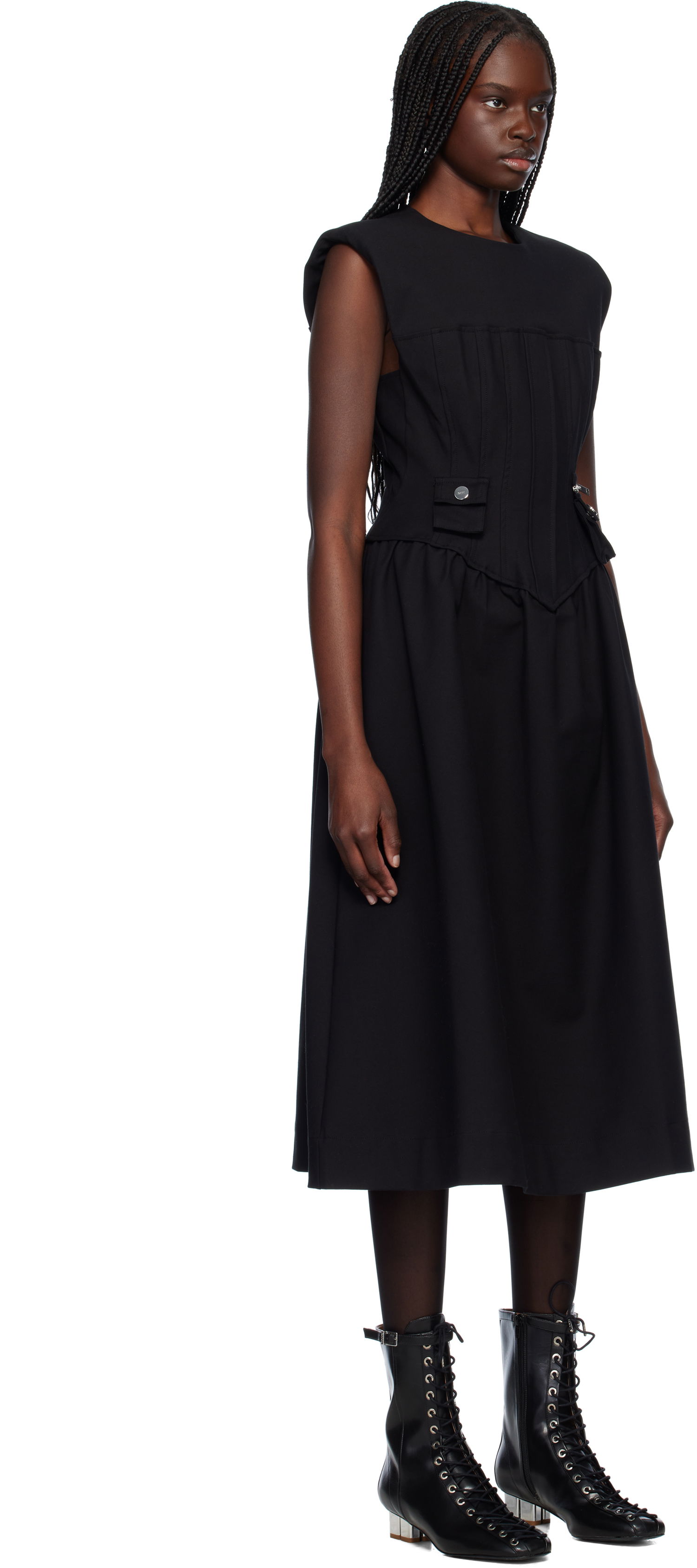 Obleke GANNI Ganni Corset Midi Dress Črna | W0390, 1