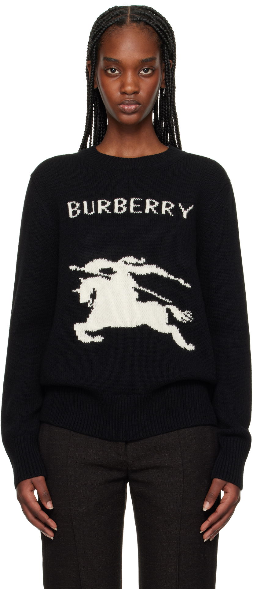 Pleteni pulover Burberry Burberry Equestrian Knight Design Wool Cashmere Sweater Črna | 8103048