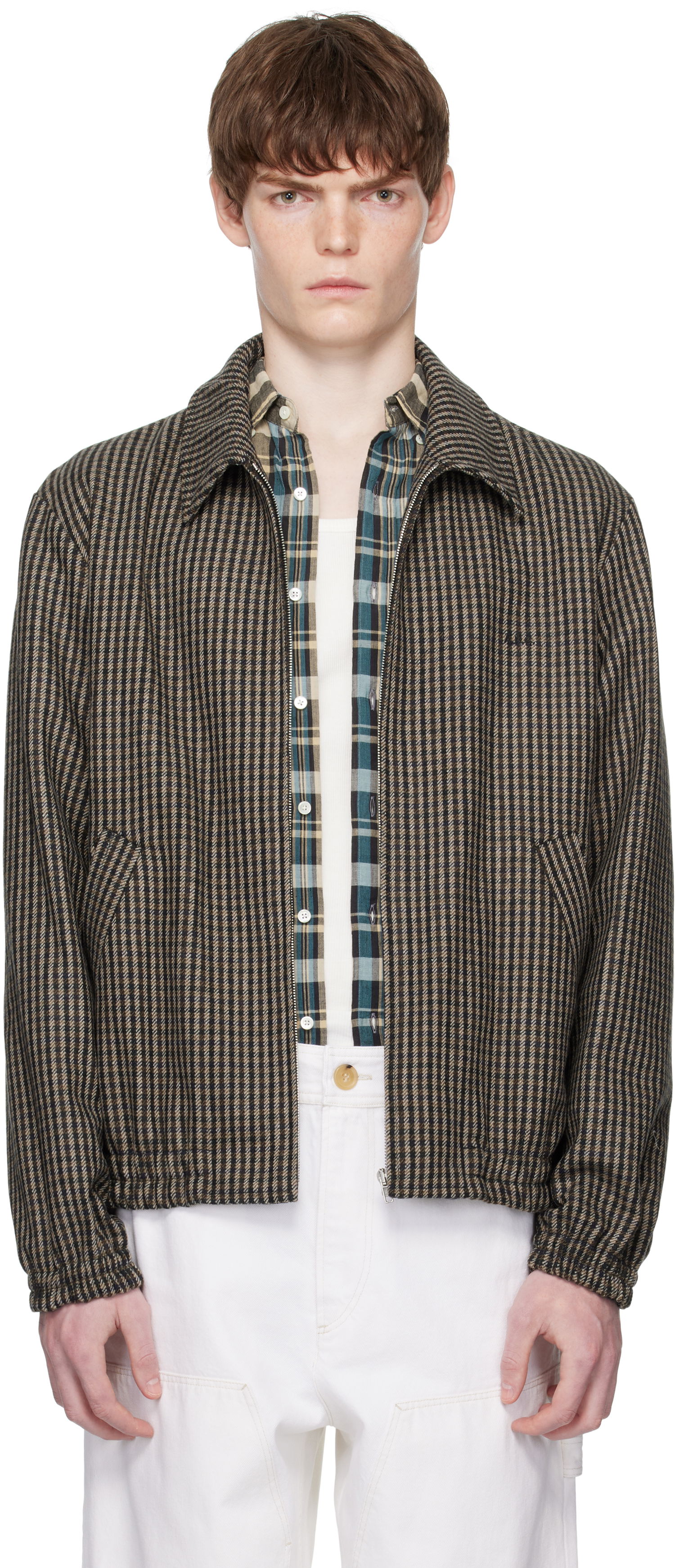 Jakna A.P.C. A.P.C. Gilbert Houndstooth Zip Jacket Rjava | WOASP-M32018, 0
