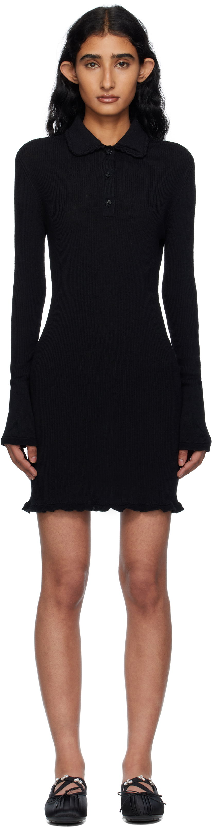 Obleke Cecilie Bahnsen Cecilie Bahnsen Botka Knit Polo Minidress Črna | 2.25KNI57001 BOTKA DRESS