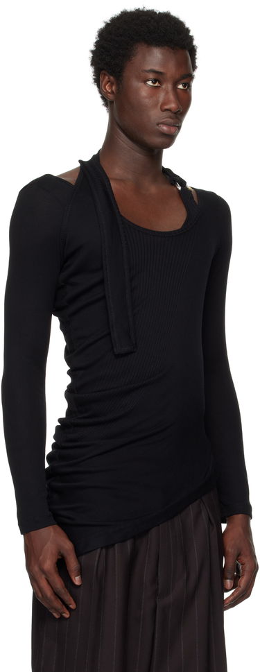 Majica Jean Paul Gaultier Jean Paul Gaultier Ribbed Twisted Double Layer Piercing T-Shirt Črna | 25/03-W-TO287-J000-00, 1