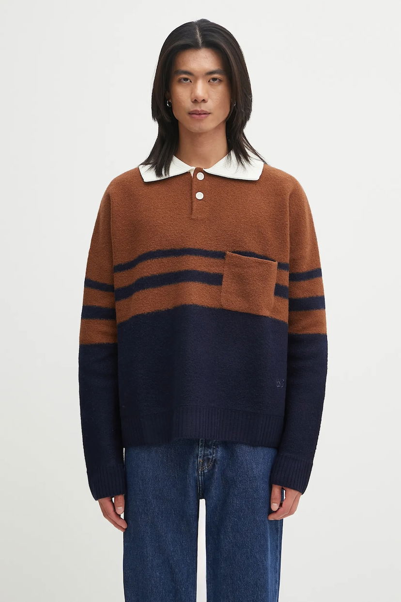 Pleteni pulover Wales Bonner Wales Bonner Calm Striped Knitted Polo Sweater with Pocket Večbarvna | UA25KN15.WO15.850