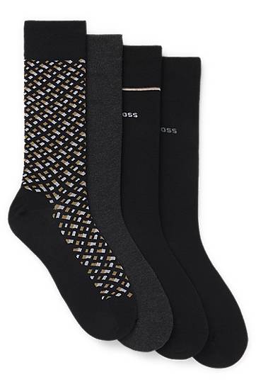 Nogavice BOSS Gift-boxed four-pack of regular-length socks featuring one patterned pair and three solid pairs Večbarvna | 50524322