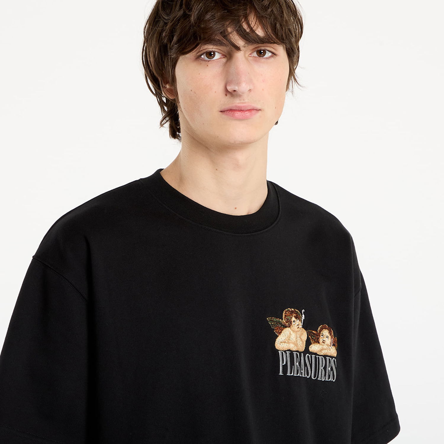 Majica Pleasures Dynamic Short Sleeve Crewneck T-Shirt with Cherub Graphic Črna | P25F046-BLACK, 1