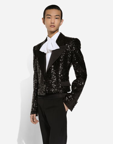 Jakna Dolce & Gabbana Sequin Embellished Single-Breasted Jacket Črna | G2UC0TFLSGDN0000, 3