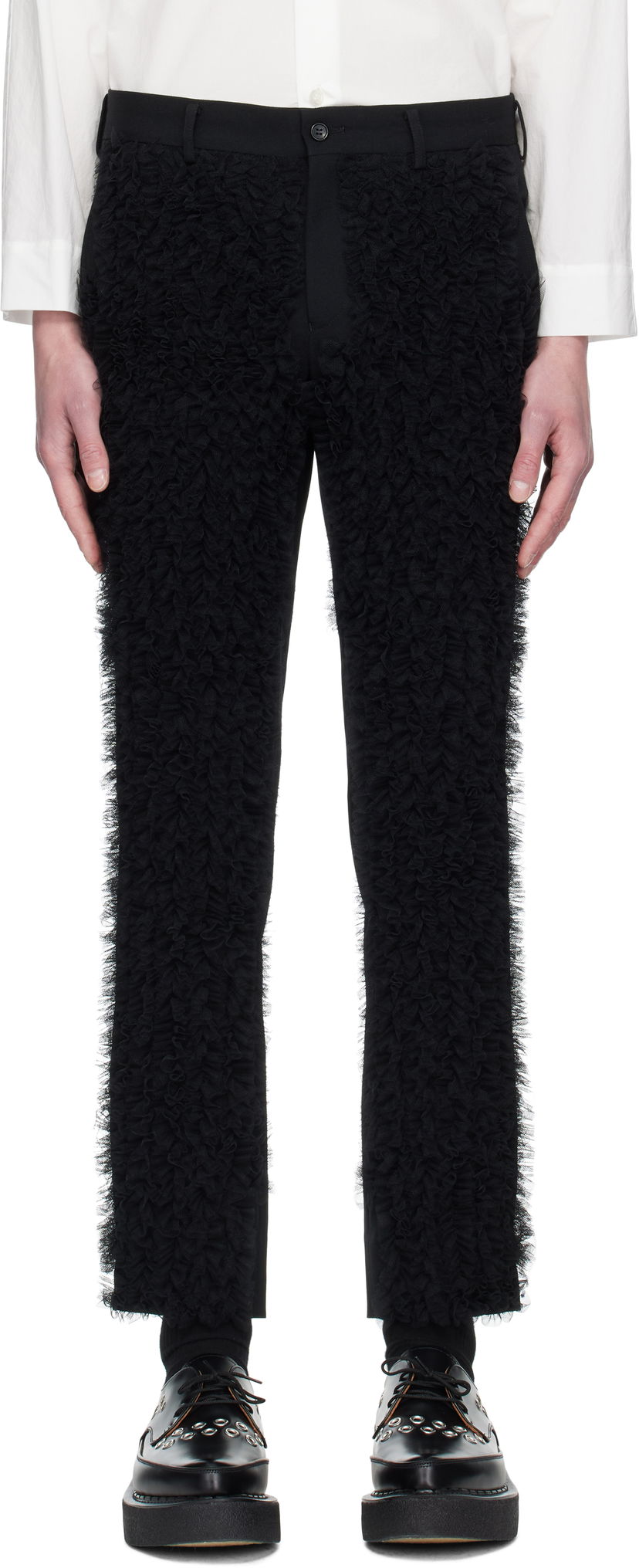 Hlače Comme des Garçons Comme des Garçons Homme Plus Wool Gabardine & Nylon Tulle Trousers Črna | PO-P062-051