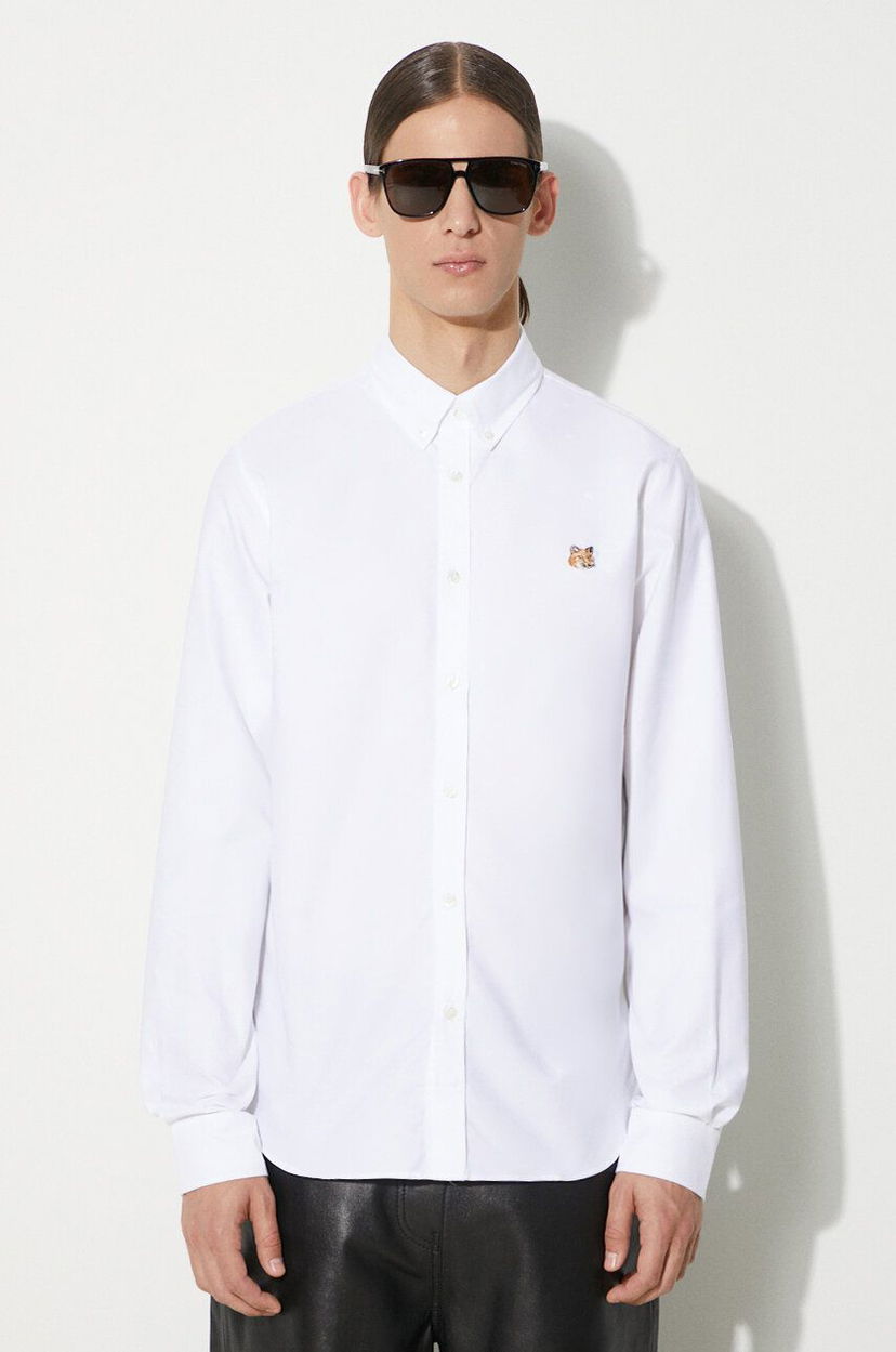 Srajce MAISON KITSUNÉ Maison Kitsuné Mini Fox Head Classic BD Shirt - Regular Fit Button-Down Bela | MM00413WC2010