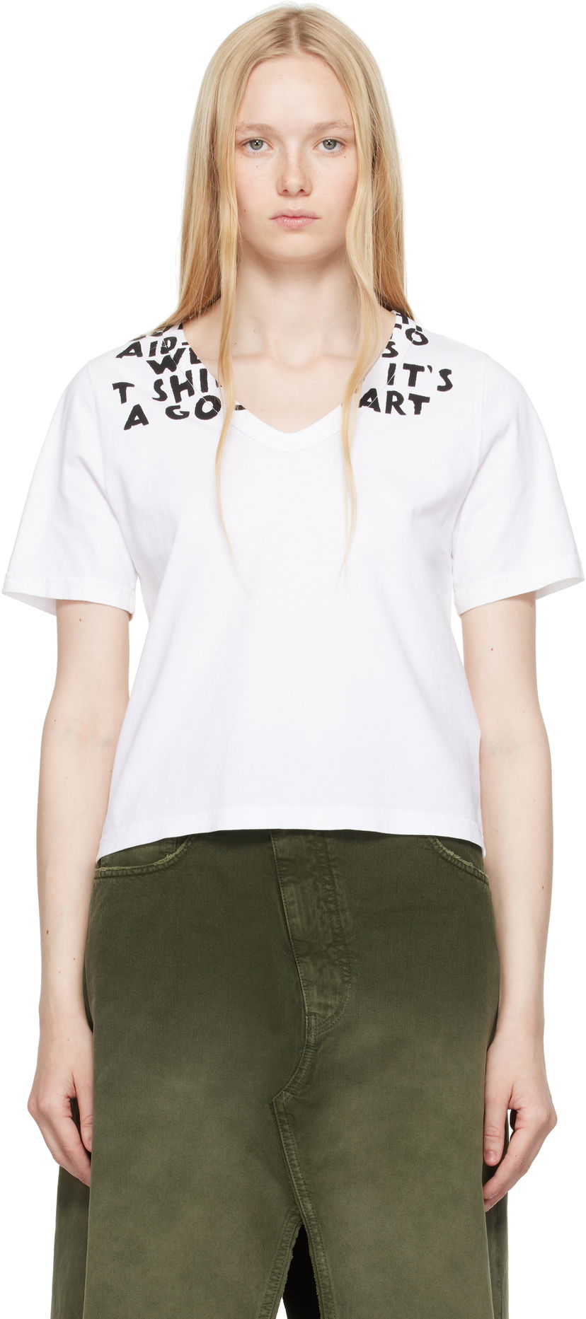 Majica Maison Margiela MM6 Maison Margiela V-Neck SIDA Print T-Shirt Bela | S62GD0203 M20108