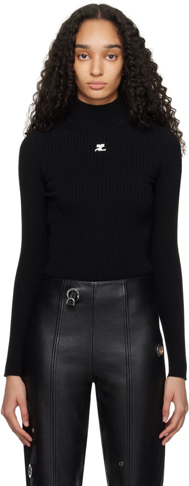 Pleteni pulover Courrèges Courrèges Reedition Rib Knit Mock Neck Sweater Črna | PERMPU022FI0001, 0