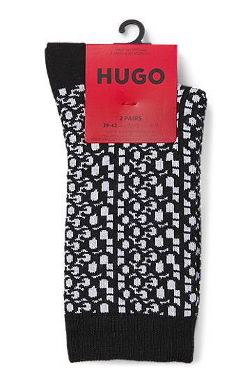 Nogavice BOSS Two-Pack of Regular-Length Cotton-Blend Socks Črna | 50531223, 1