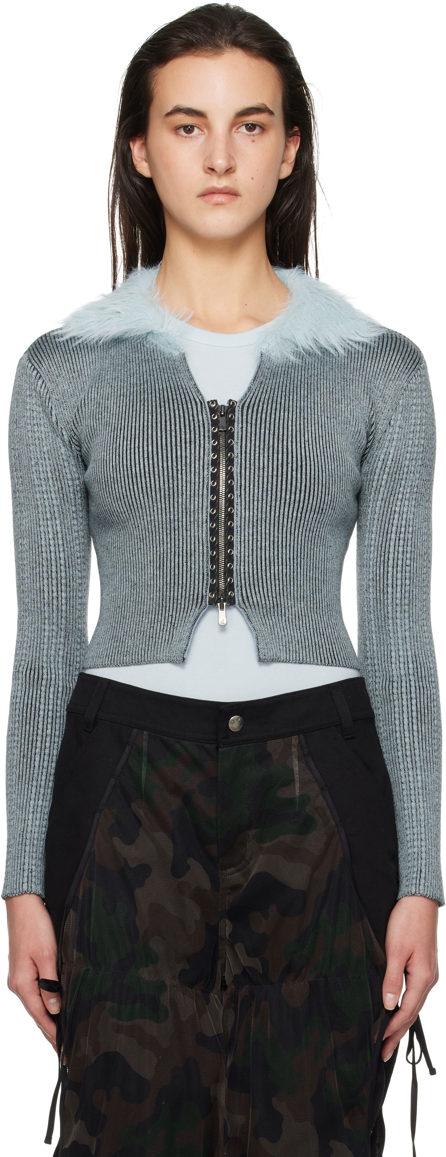 Pleteni pulover Andersson Bell Lace-Up Knit Crop Cardigan Modra | atb1184w, 0