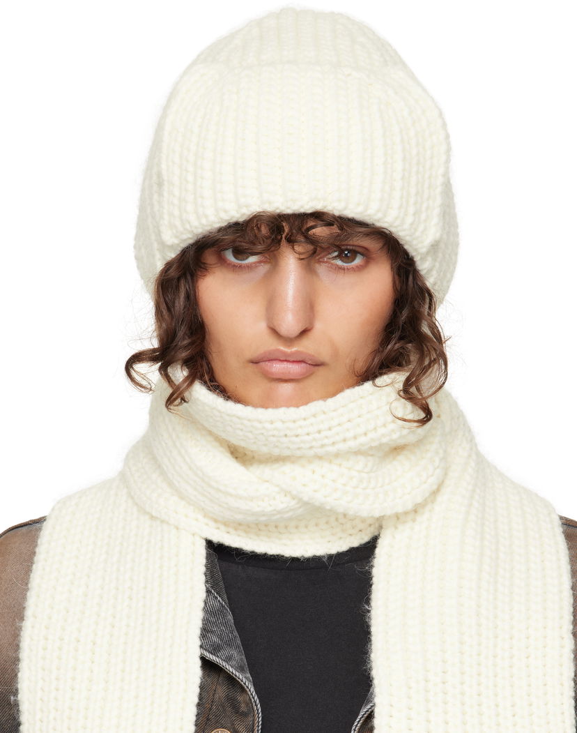 Šala We11done We11done Chunky Knit Beanie and Scarf Set Bela | WD-KH3-24-642-U-IV
