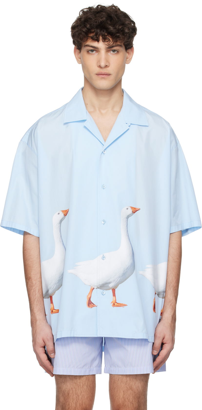 Srajce Moschino Moschino Goose Print Cotton Poplin Shirt Modra | 251ZZA023502351293