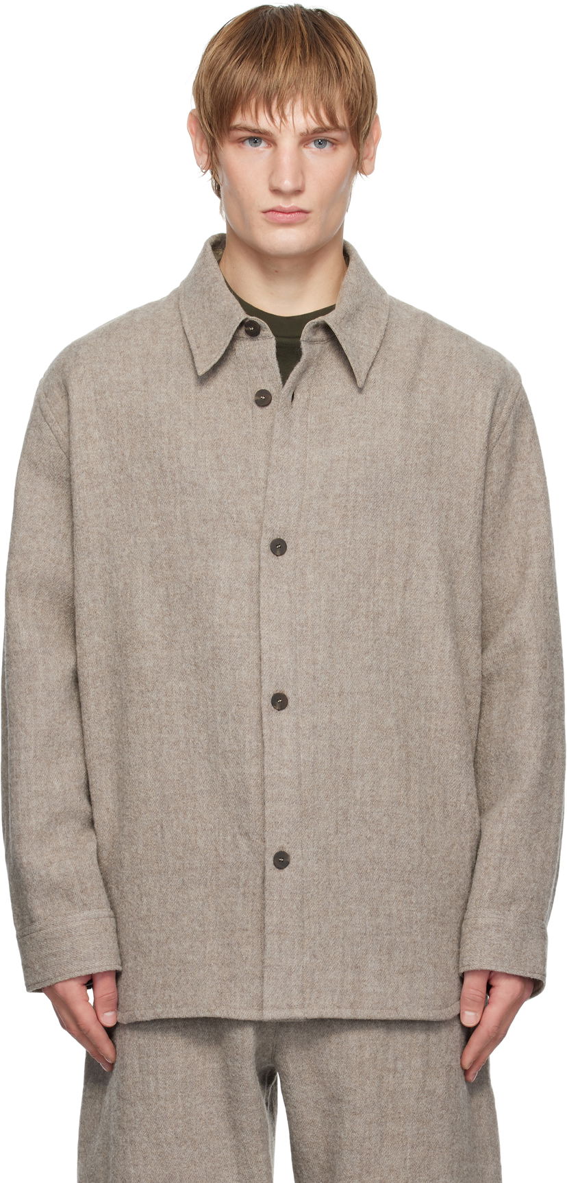 Srajce Studio Nicholson Studio Nicholson Deck Wool Shirt Bež | DECK SNM - 1296