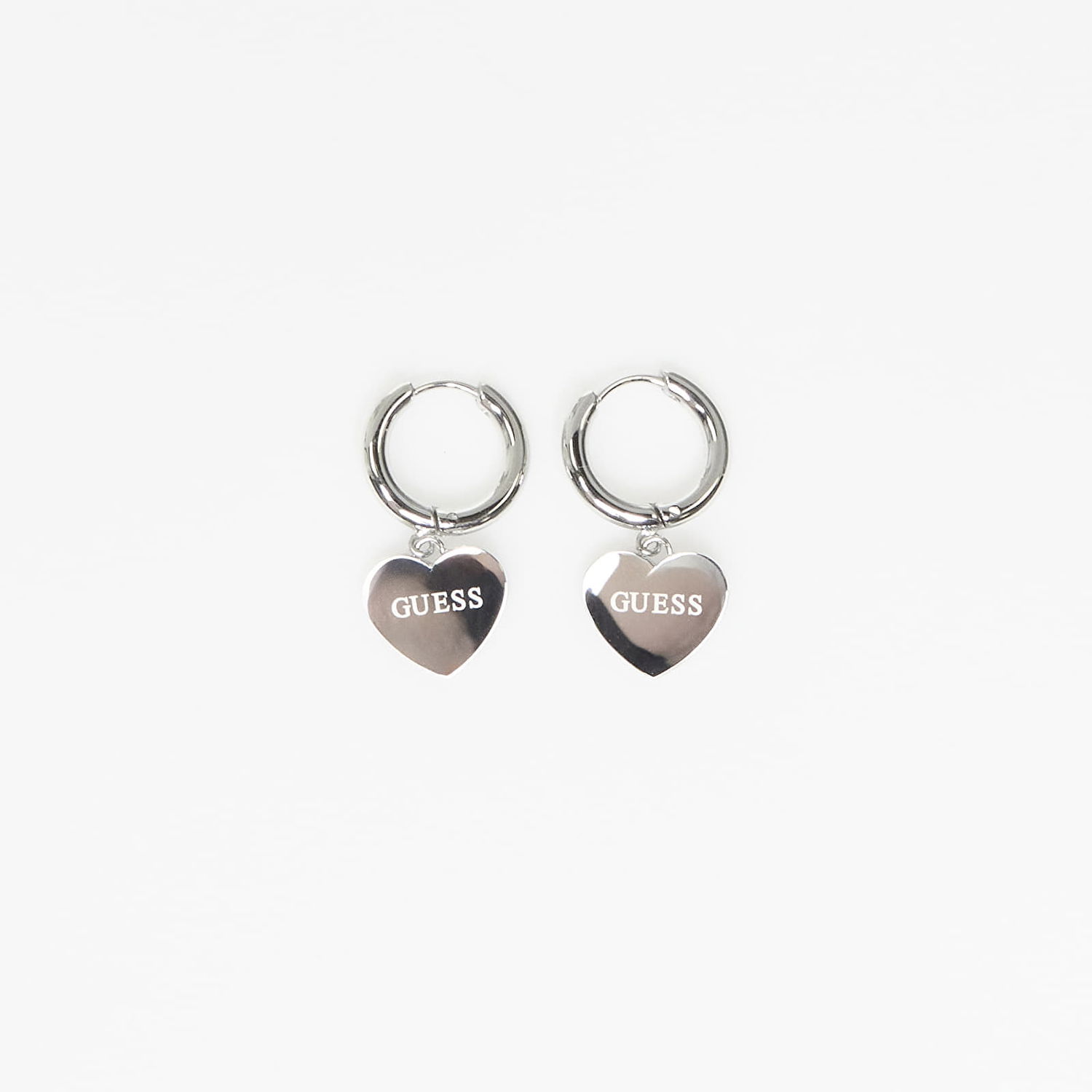 Uhani GUESS Huggie Earrings with Heart Charm EST.1981 and Crystal Kovinski | JUBE03145JWRH-SILVER, 1