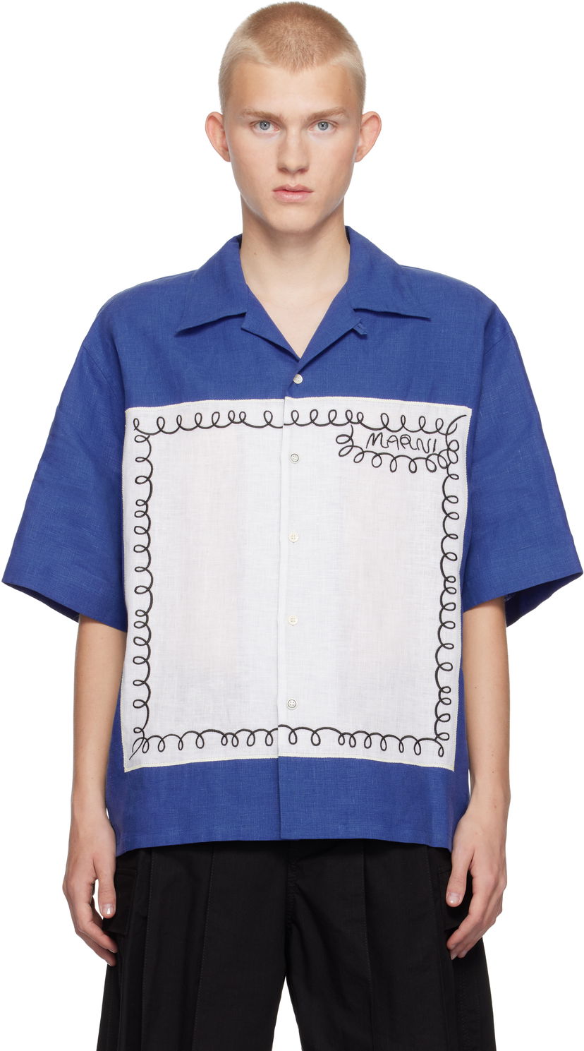 Srajce Marni Embroidered Bowling Shirt Modra | CUMU0320SQ USR005