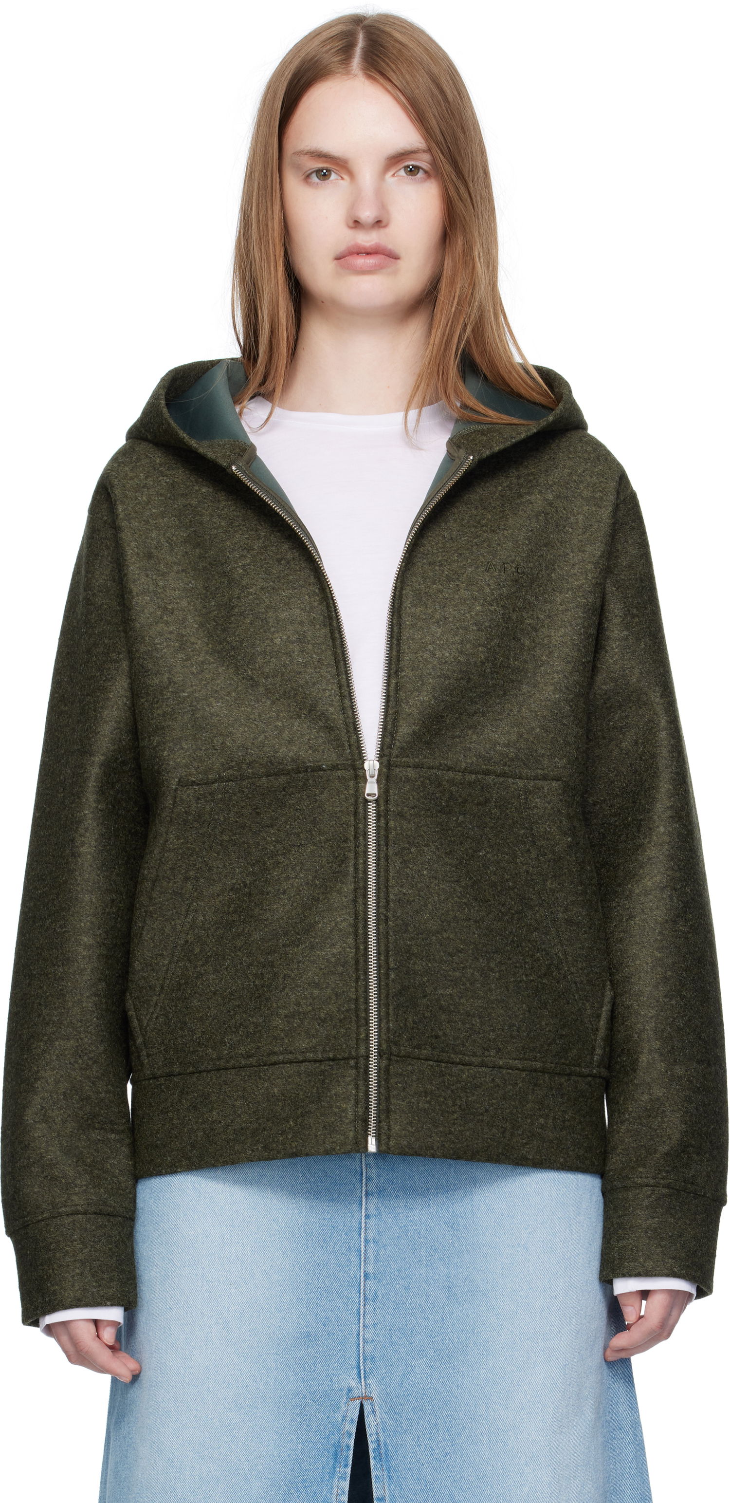 Pulover A.P.C. A.P.C. Alvin Wool Zip-Up Hoodie Zelena | PSAFU-M27993, 0