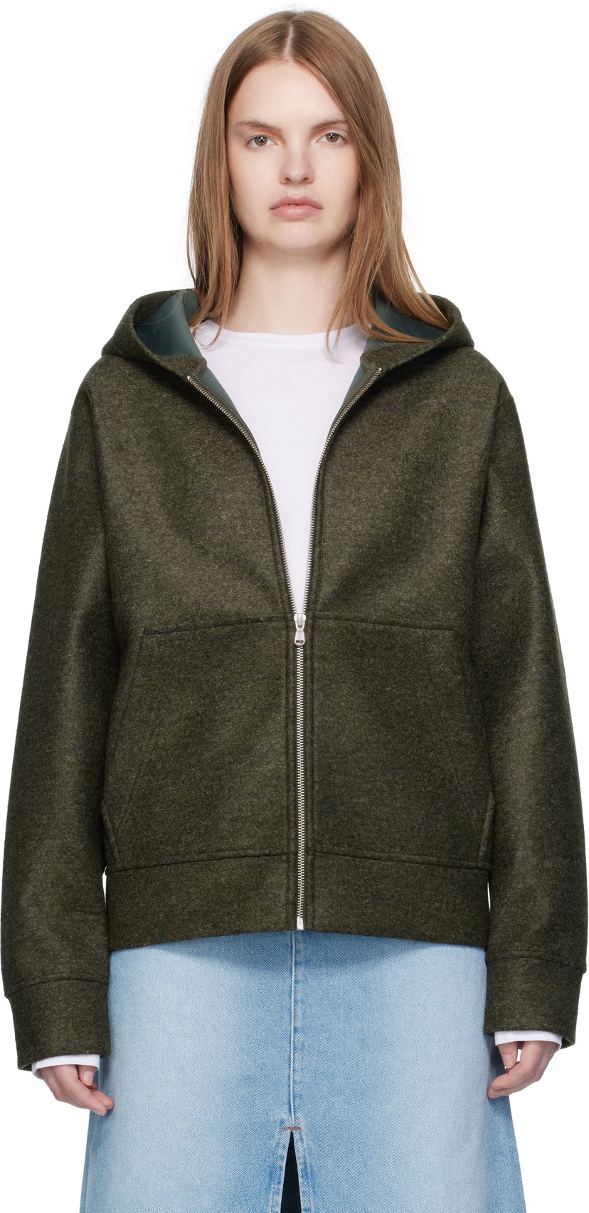 Pulover A.P.C. A.P.C. Alvin Wool Zip-Up Hoodie Zelena | PSAFU-M27993