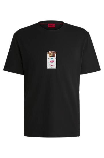 Majica BOSS HUGO Cigarette-Packet Print T-Shirt Črna | 50530683