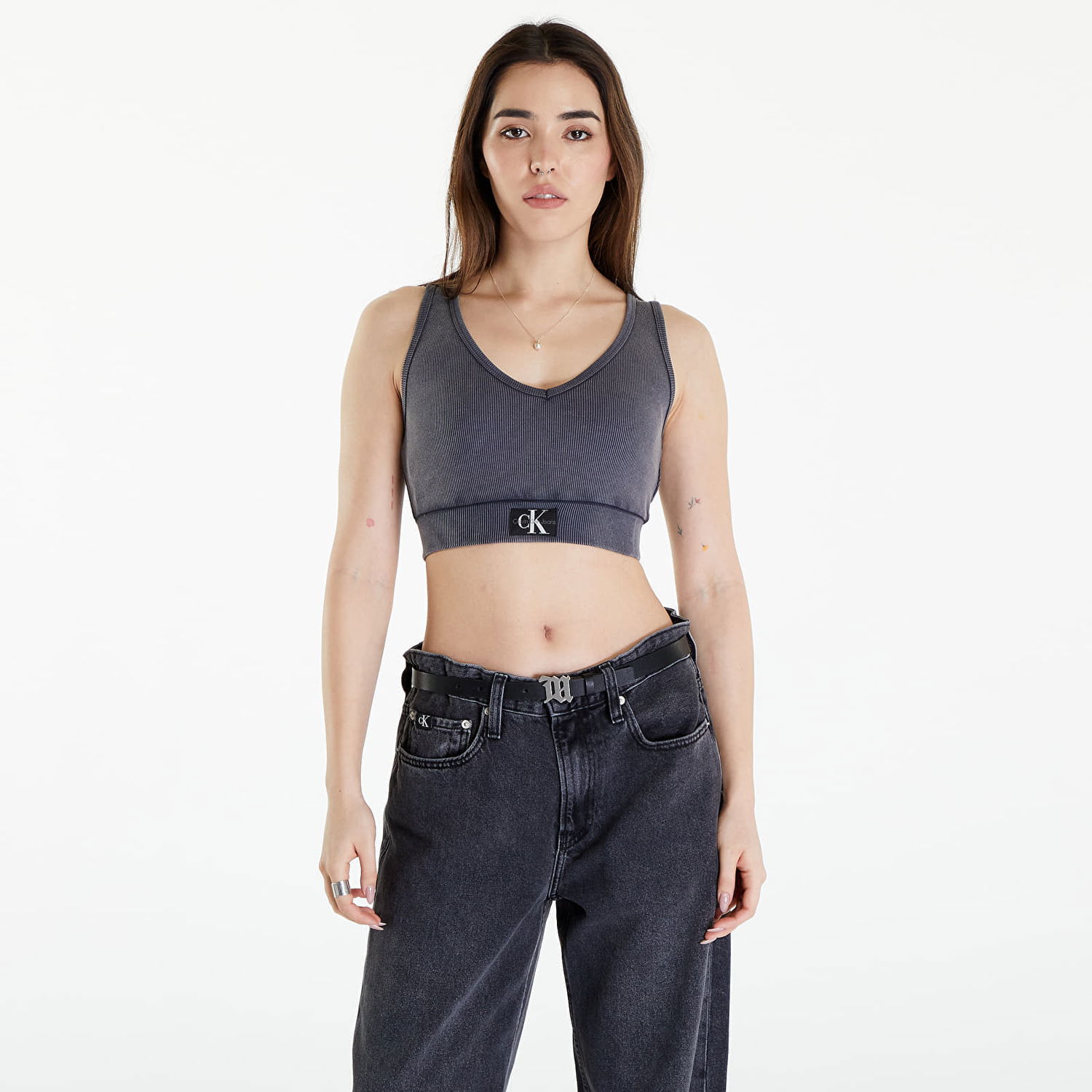 Majica brez rokavov CALVIN KLEIN Label Washed Rib Crop Top Siva | J20J223109 PT2, 0