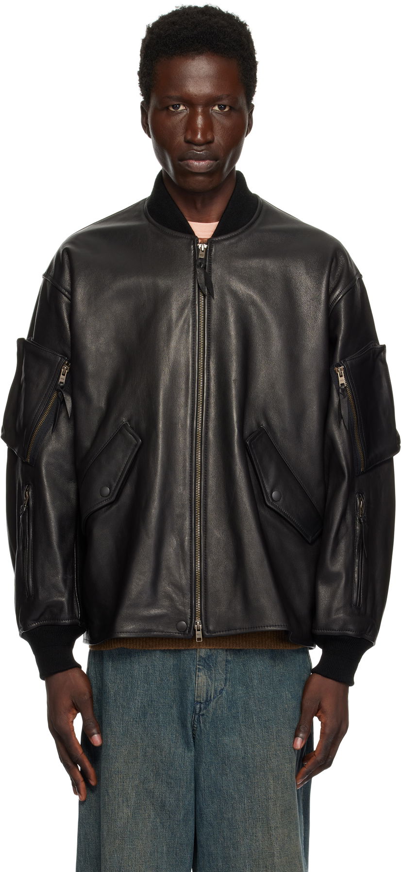 Bomber jakna BEAMS BEAMS PLUS MIL Flight Leather Jacket Črna | 38180593202