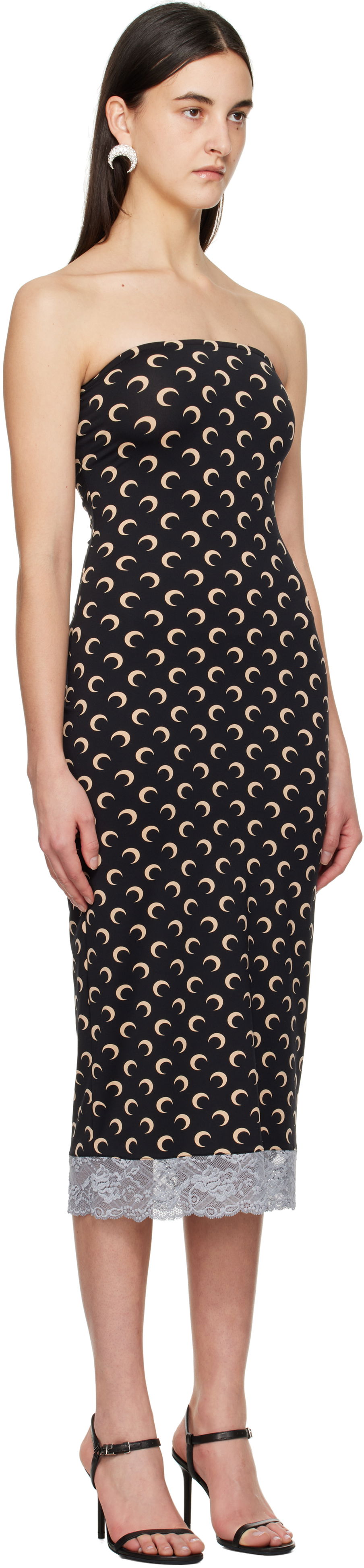 Obleke Marine Serre Marine Serre Moon Print Bustier Midi Dress Črna | WDR333A CJER0001, 1