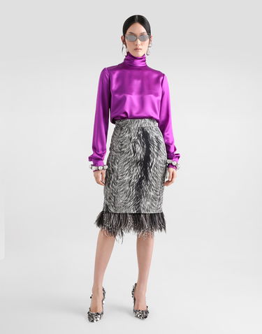 Krila Dolce & Gabbana Calf-length Pencil Skirt With Fur Print And Feathered Detailing Grey Siva | F4C1ITFSA71HI3VQ, 1