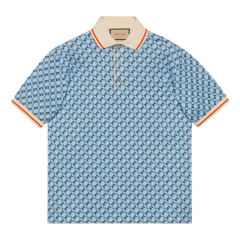 Polo majica Gucci Geometric Pattern Cotton Polo Shirt Modra | 742385-XJFGF-4311