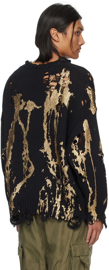 Pleteni pulover R13 R13 Printed Distressed Sweater Črna | R13WY197-Y126B, 2