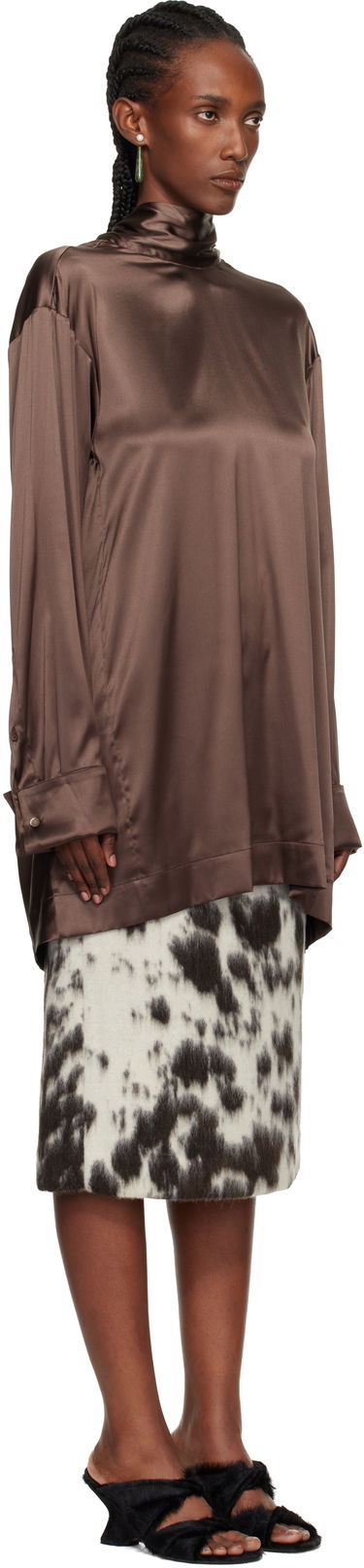 Srajce Dries Van Noten Dries Van Noten Satin Turtleneck Blouse Rjava | 252-010779-2032, 1