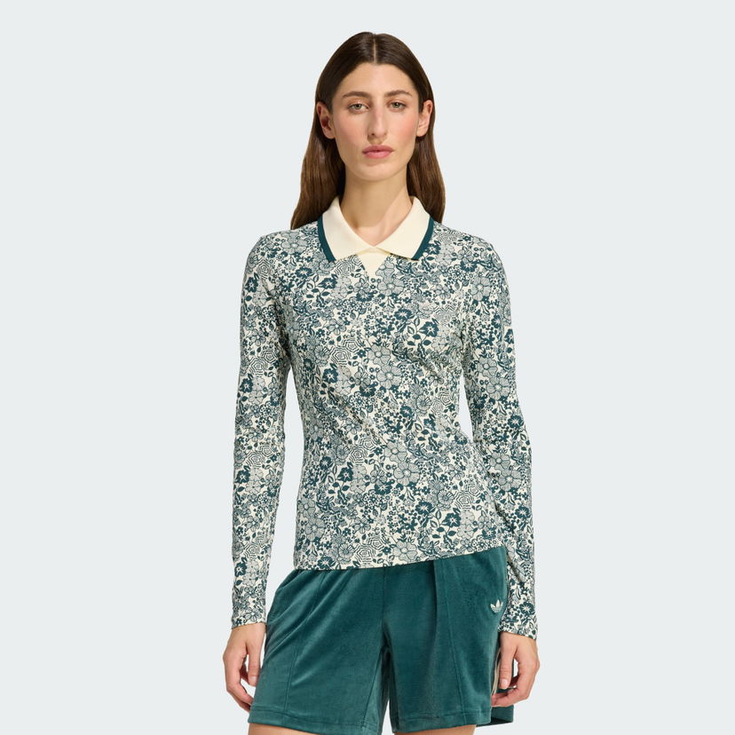 Polo majica adidas Originals adidas Originals X Liberty London AOP Long Sleeve Polo Bela | JW5273