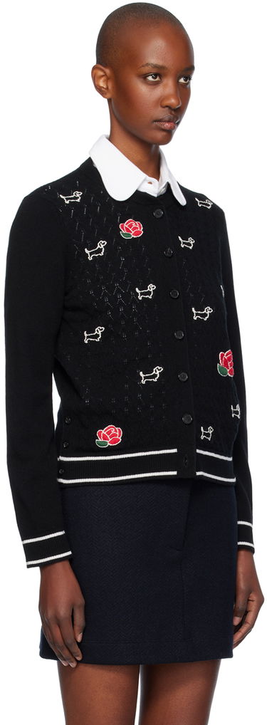 Pleteni pulover Thom Browne Thom Browne Pointelle Hector & Rose Cardigan Črna | FKC604E-Y1029, 1
