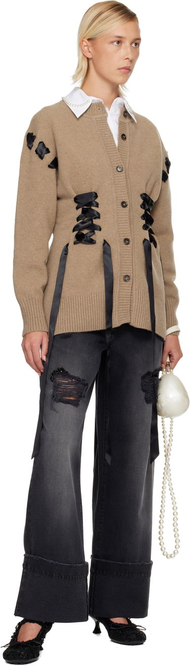 Pleteni pulover Simone Rocha Simone Rocha Sculpted Ribbon Corset Cardigan Bež | LMK8 0660, 3