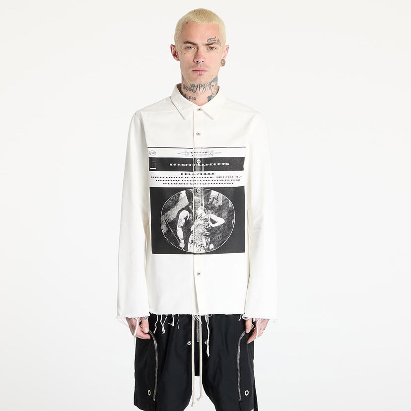 Srajce Rick Owens Rick Owens DRKSHDW Frayed Graphic-Print Overshirt Bela | DU01E3755 DMWEP1 110911