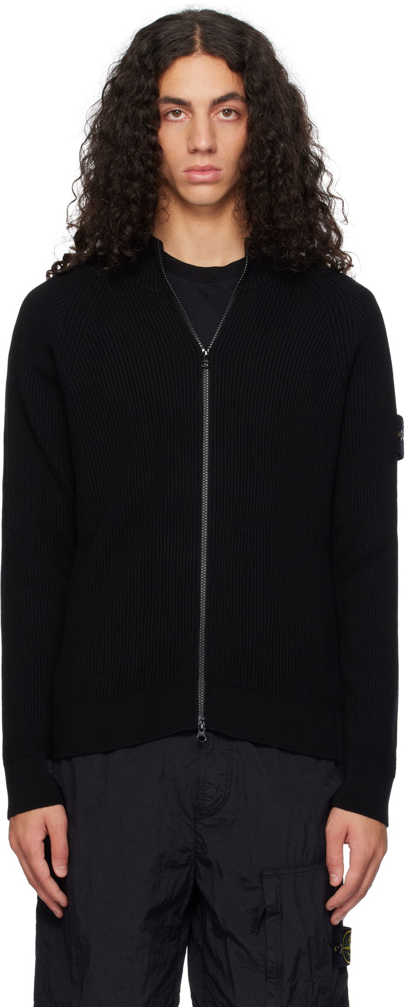 Pleteni pulover Stone Island Full Rib RWS Wool Zip-Up Jacket Črna | 8115519C2